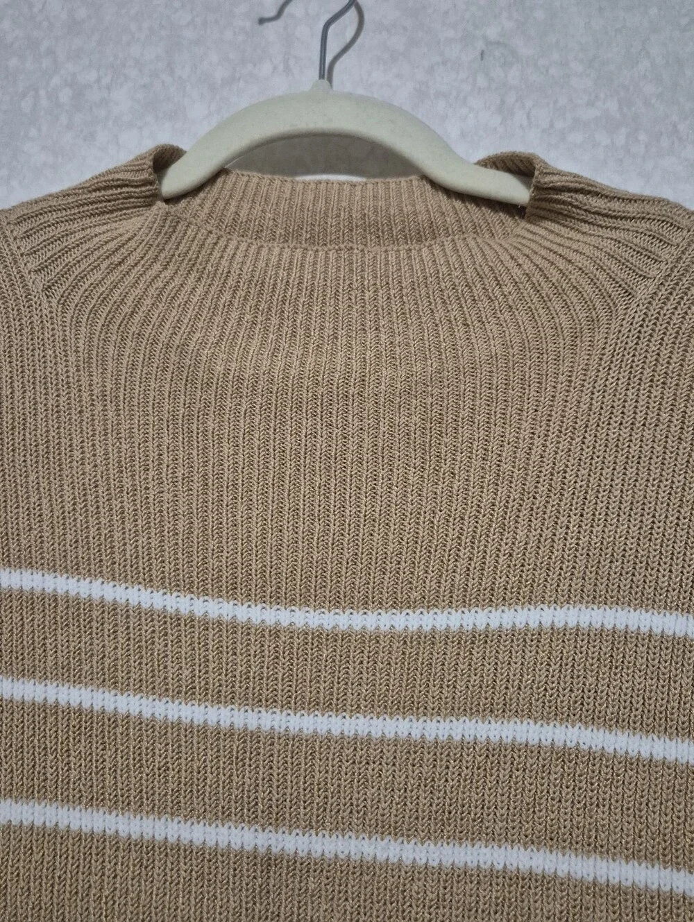 Anthropologie Beige & White Striped Sleeveless Knit Vest-Amara-mock-neck-S